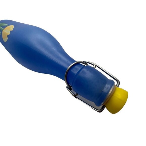 VTG CERVE Blue Frosted Glass Bottle Decanter 12” Yellow Tulips, Made in Italy - Picture 6 of 8